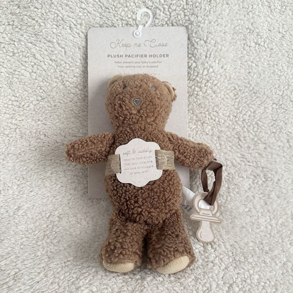 New SL Home Fashions Brown Teddy Bear Infant Pacifier Holder Keep Me Close